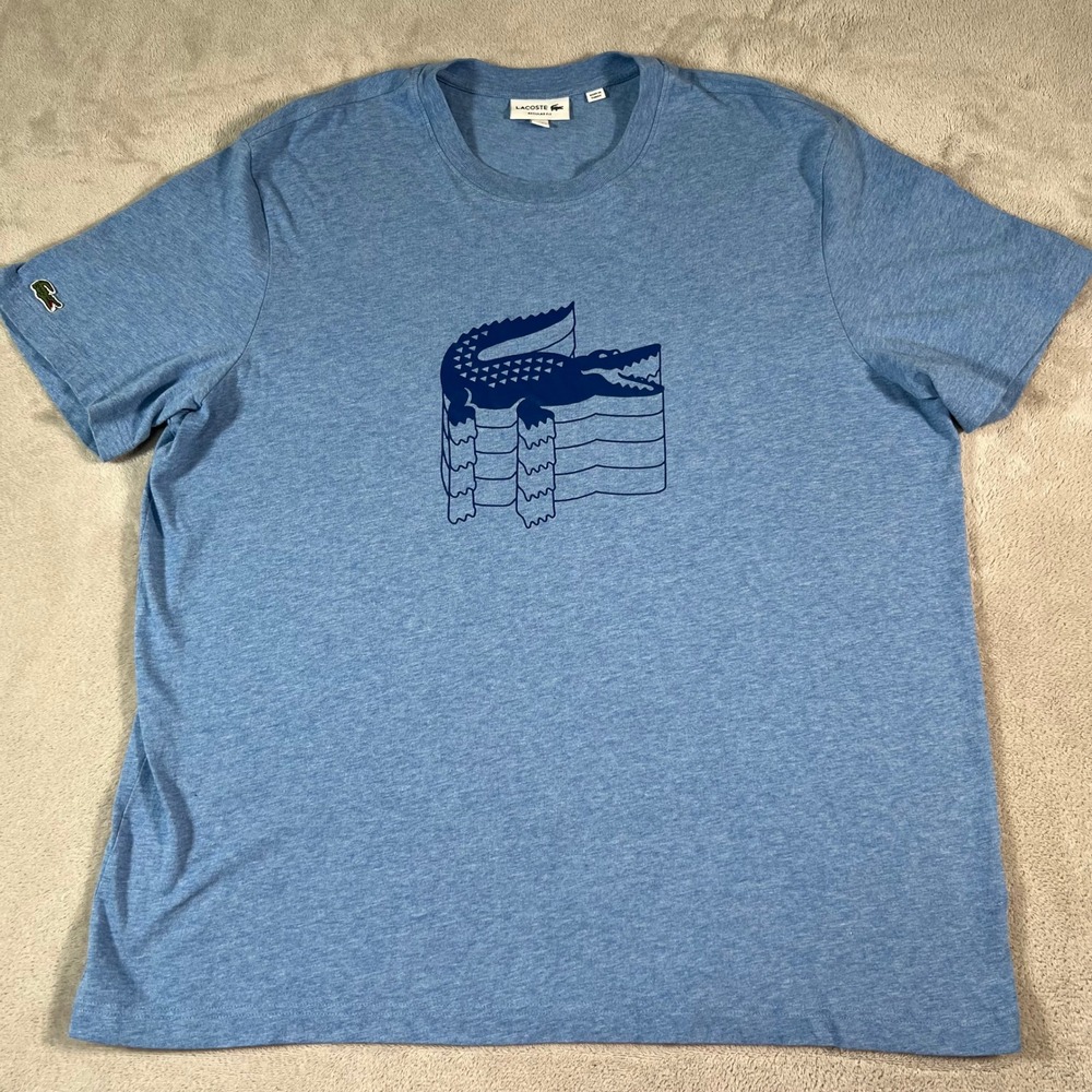 Lacoste T-Shirt Men's Size XXL Blue Regular Fit Graphic Print Heather Cotton